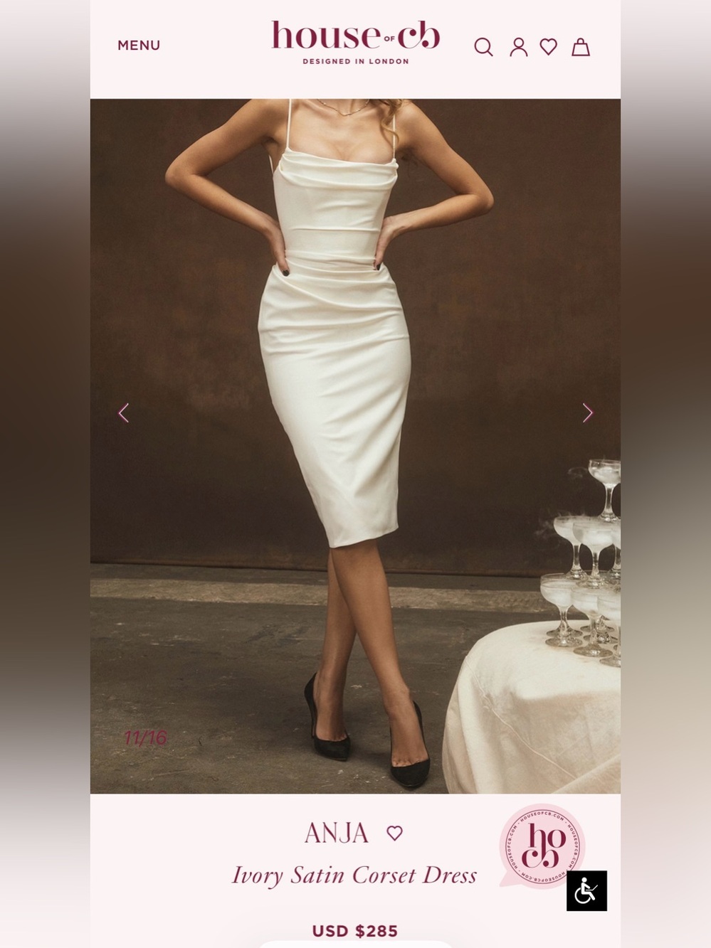 House of CB ANJA Ivory Satin Corset Dress L $285